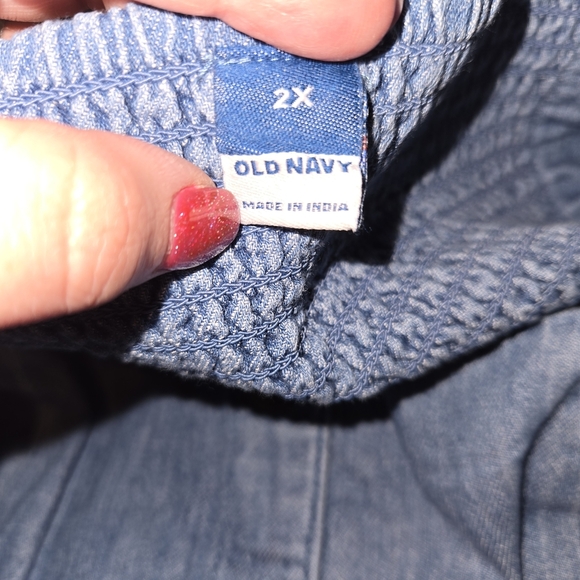 Old Navy Blue Denim Chambray Puff Sleeve Button Front Square Neck Mini Dress - Picture 7 of 7